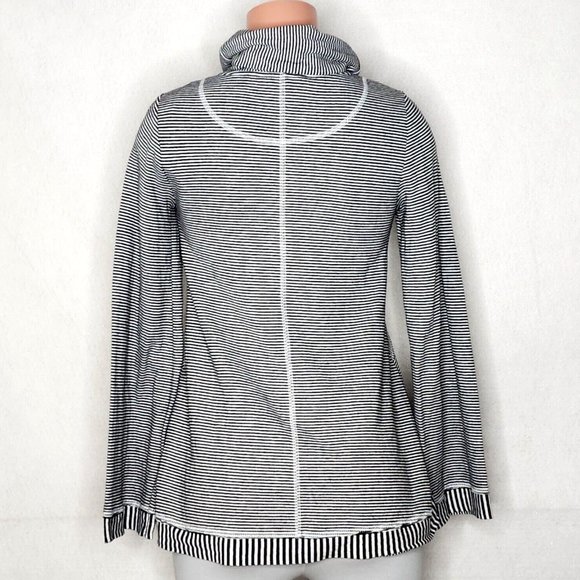 Maeve Anthropologie Cowl Neck Tunic Top Black White Stripe - Picture 3 of 6